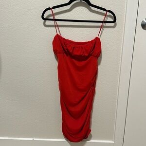 Mini ribbed red dress